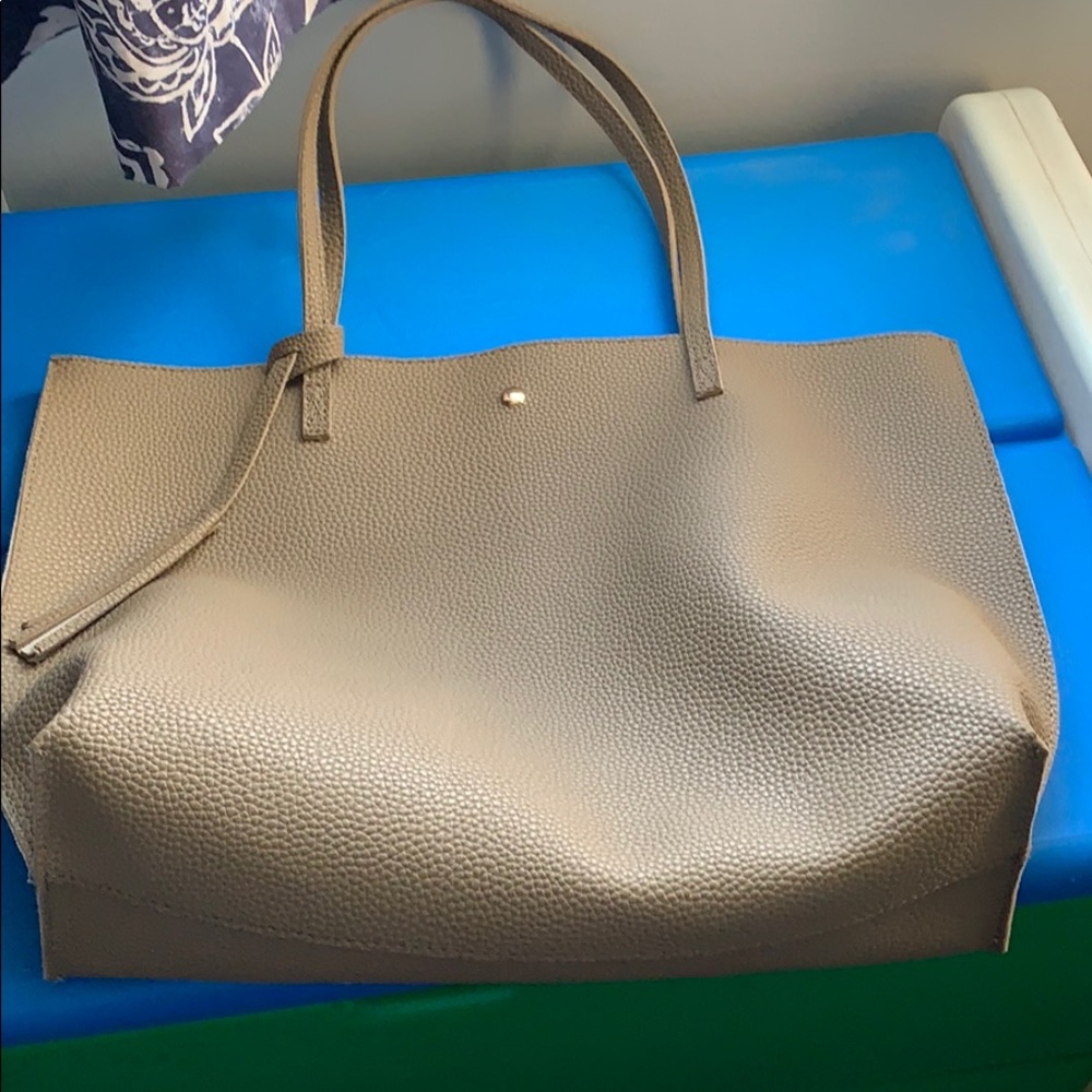 Elephant colored faux leather tote